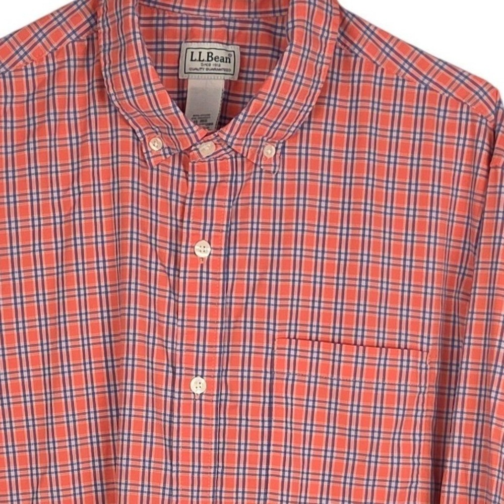 LL Bean Button Down Shirt‎ Mens XL Orange Blue Plaid Slightly Fitted Long Sleeve